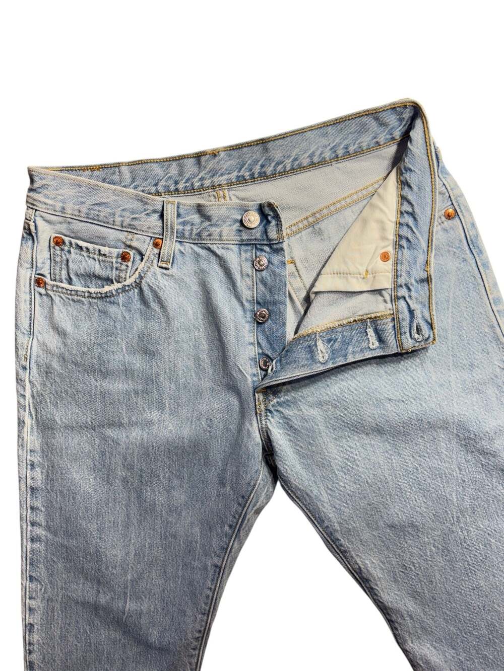 Levi's 501 Original Fit Light Wash Jeans with Eyelet Hem Detail - Picture 3 of 11